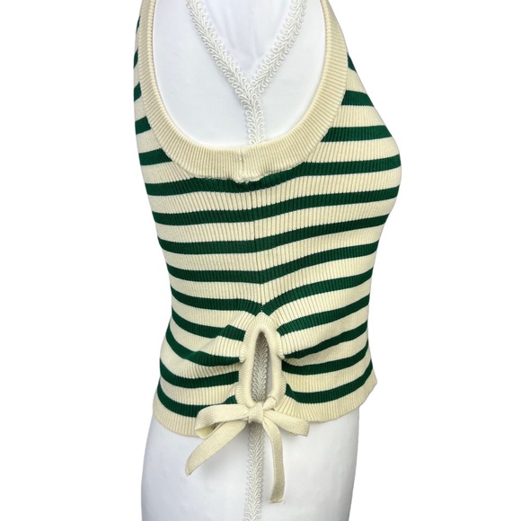Fitz + Eddi Green & Cream Striped Ribbed Knit Tank Top Size M - Picture 4 of 6